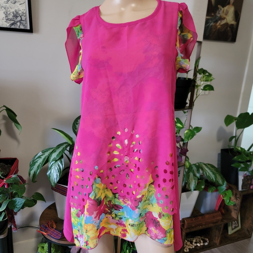 Vibrant Pink Floral Long Shirt